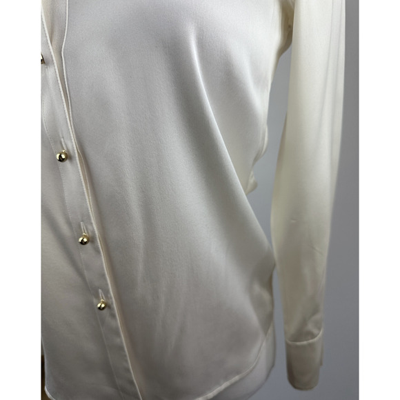 Ravella Luxury Silk Milano Button-Up Blouse LS Pearl White Gold Buttons Small 4 - Picture 6 of 16